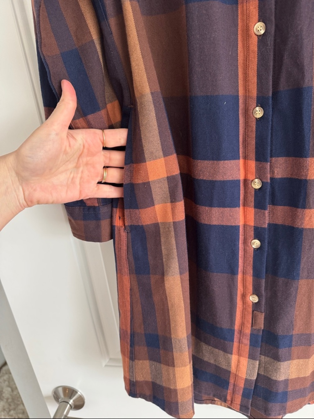 Bridge & Burn Plaid Button Down Shirt Dress / tunic / long top Rust Navy Brown - Picture 4 of 5